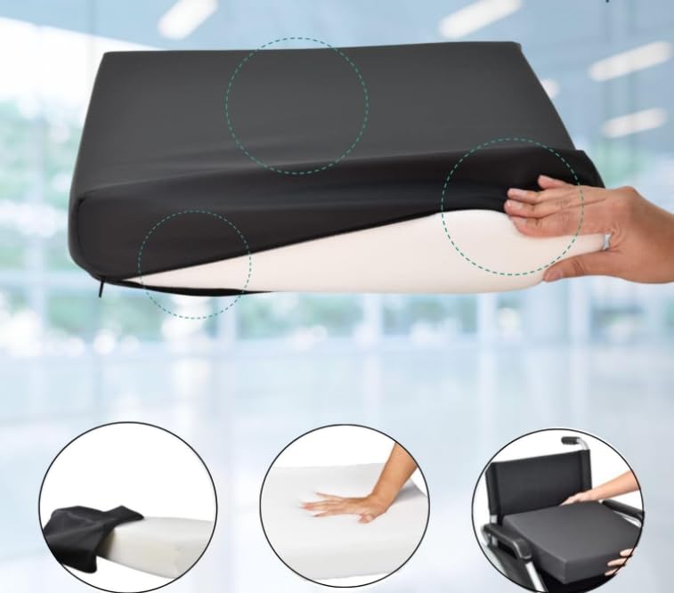 Cojín de espuma para aliviar el dolor para silla de ruedas, asiento de coche, soporte de coxis, cojín de silla de ruedas, funda impermeable (negro, 41 cm x 46 cm x 10 cm)