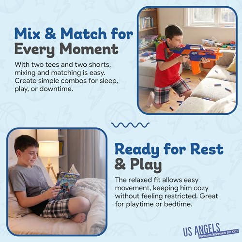 Image of US Angels Pajamas Set for Boys, 4-Piece Set, Short Sleeve Shirt with Pajama Shorts