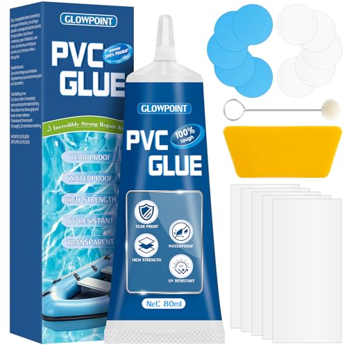 GLOWPOINT Air Mattress Patch Kit, Waterproof & UV Resistant Inflatable Patch Repair Kit, 80ml PVC Glue for Air Beds, Hot Tubs, Inflatable Boats, Snow Tubes, Vinyl Products