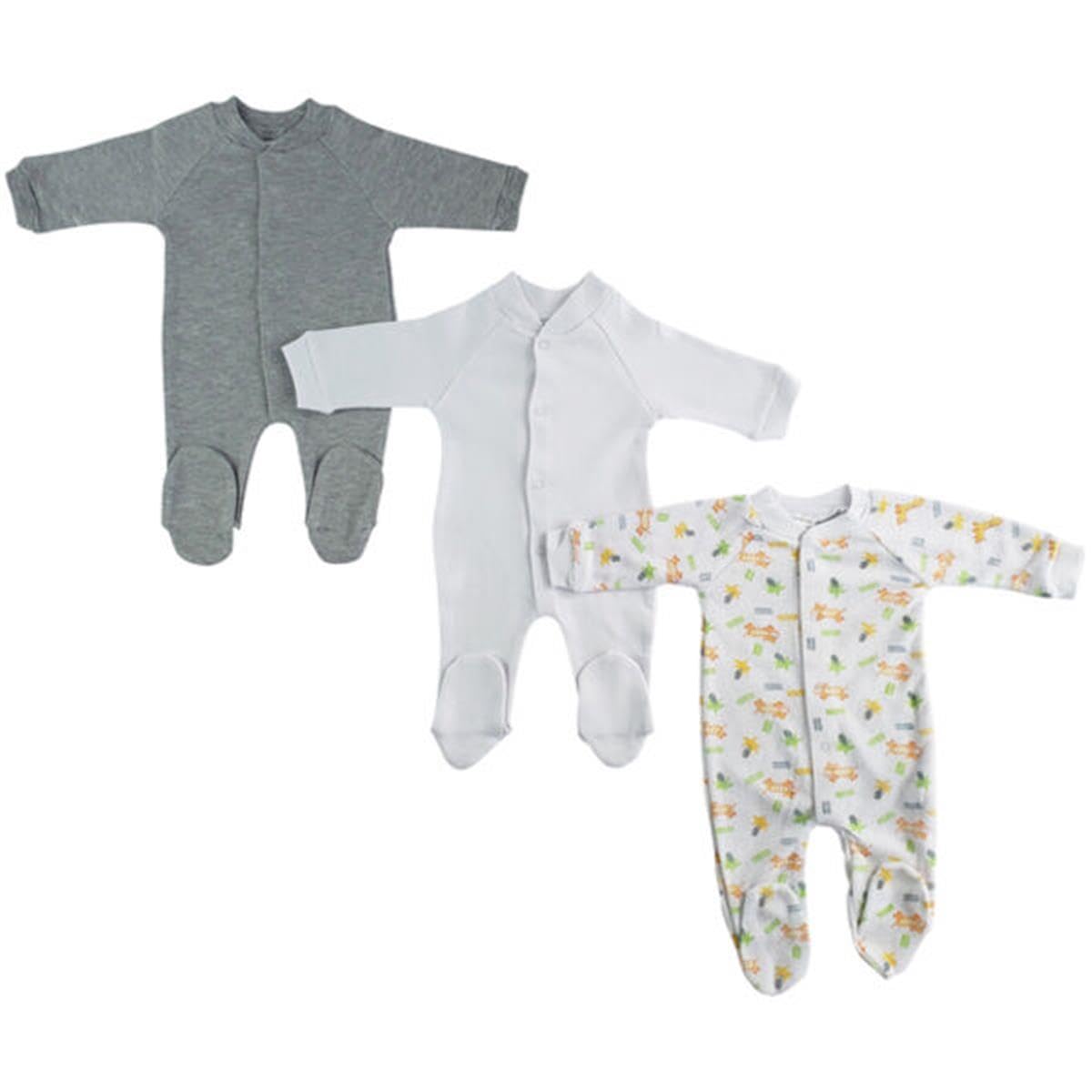 Bambini LS-0648S Sleep & Play - White Grey & Print - Small - 3 per Pack