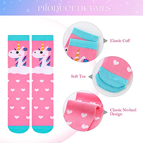 PHOGARY 6 Pairs Girls Knee High Socks, Cute Socks Colorful Cartoon Animal Welly Socks Warm Cotton Crazy Fun Kids Odd Socks Mid Calf Long Boot Socks For 3-12 Years Girls, One Size4