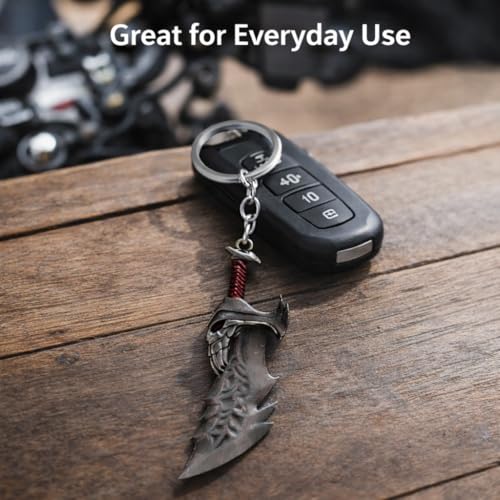 Image of BLUE WARRIOR God of war keychain (Combo) - Fantasy Winged Dagger Keychain - Antique Gold Mini Sword Key Ring with Red Handle - Metal Collectible Key Holder for Men, Women, Gamers & Gift Giving