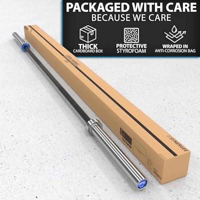 Synergee Open 15kg and 20kg Black Phosphate and Chrome Olympic Barbell. Rated 1000lbs for Weightlifting and Powerlifting.