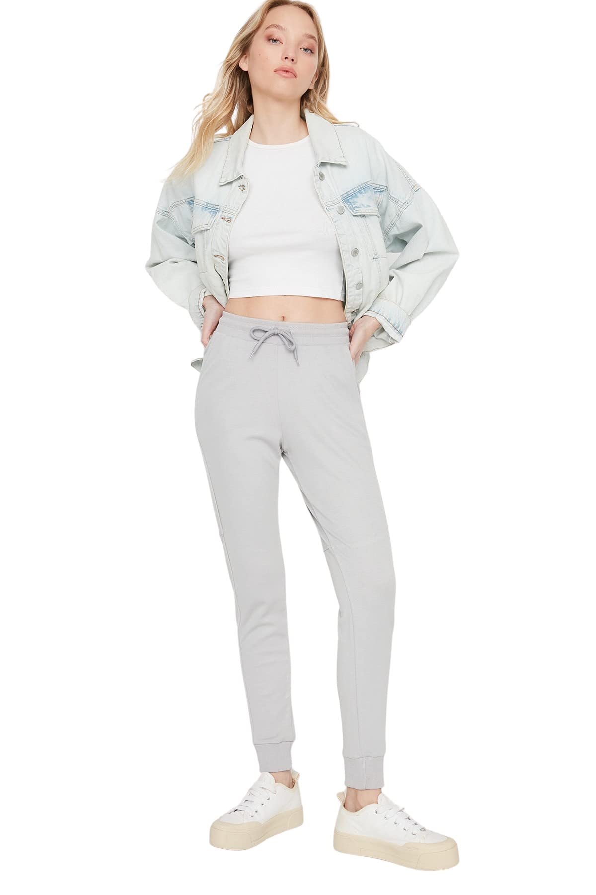 TRENDYOL Damen Trendyol Herren Mittlerer Bund Jogginghose Sweatpants, Grau, XL EU