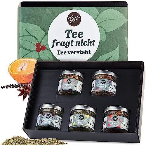 Gepp's Feinkost Mini Tee Set I Tee Geschenkset mit 5 Bio Teemischungen I Kleine Zusammenstellung für alle Teeliebhaber mit den bekannten Tee Sorten I Ideales Geschenkset oder Probierset