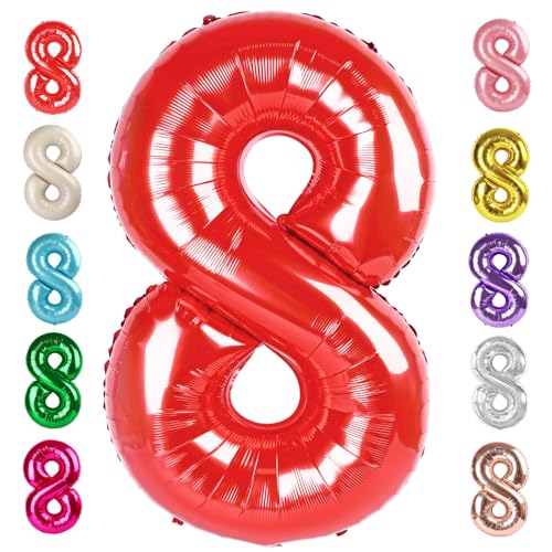 Image of 8 Balloon Numbers Birthday Decorations, 40In Red Balloons for Men Women | Eye-catching Appearance, Perfect Decorative Centerpieces, Convenient Self-sealing Structure, Widely for Various Occasions