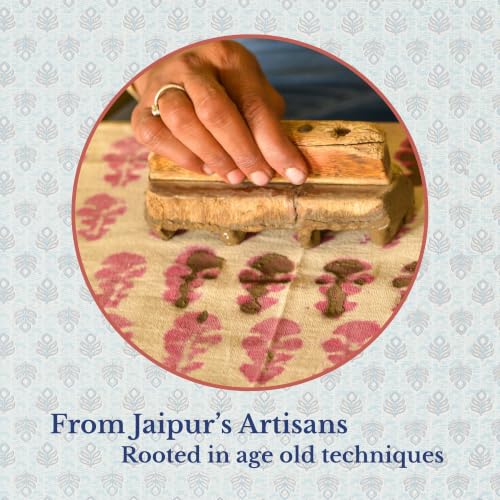 Image of Jaipur Weaves Jaipuri Double Bed Cotton Bedsheet Queen Size 90x85, 120 TC 100% Pure Cotton Bed Sheet with 2 Pillow Covers, Floral Traditional Print (Blue Buta, Double)