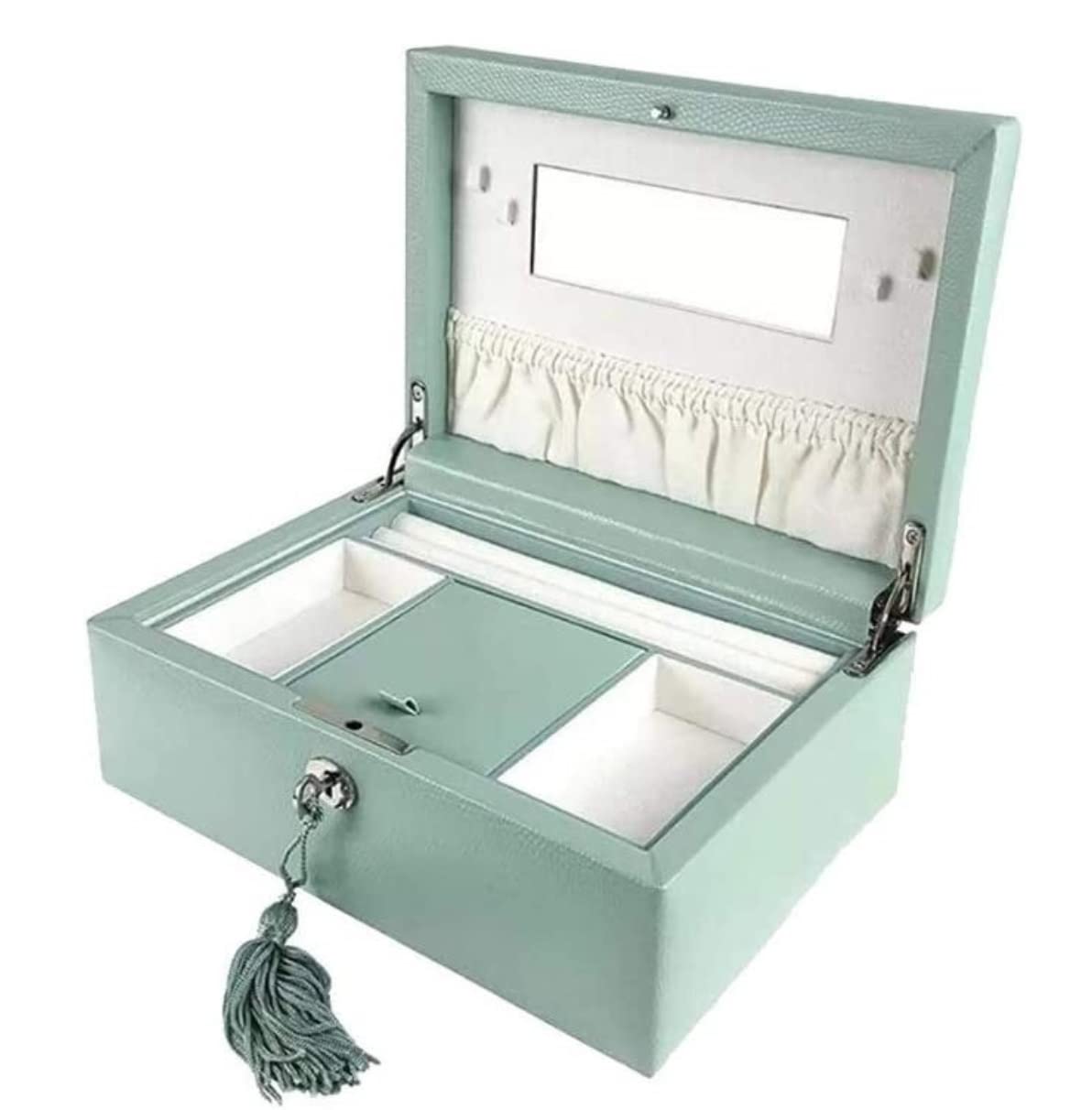 Organizer na Biżuterię Skórzane Pudełko Z Biżuterią Zamykane Organizer Lustro 2 Warstwy Gablota Bransoletki Etui do Przechowywania(B,29 * 22.2 * 12.5cm)