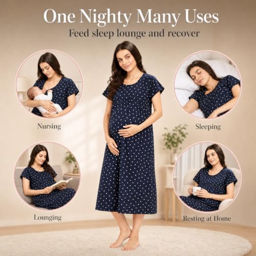 Image of AV2 Women's Cotton Floral Calf Length Maternity Nighty