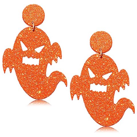 Halloween Dangle Earrings Shining Glitter White Ghost Drop Earrings Studs Halloween Party Jewelry for Women Girls Cover
