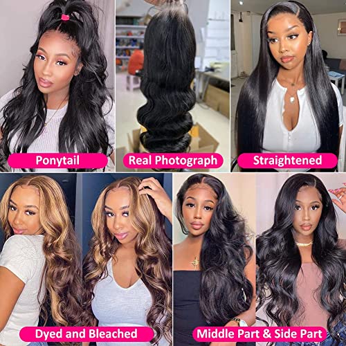 Image of Pizazz 28 Inch 13x4 HD Lace Front Wigs Human Hair Pre Plucked with Baby Hair 180 Density Body Wave Lace Frontal Wigs Human Hair Wigs for Black Women Natural Color(28 Inch)