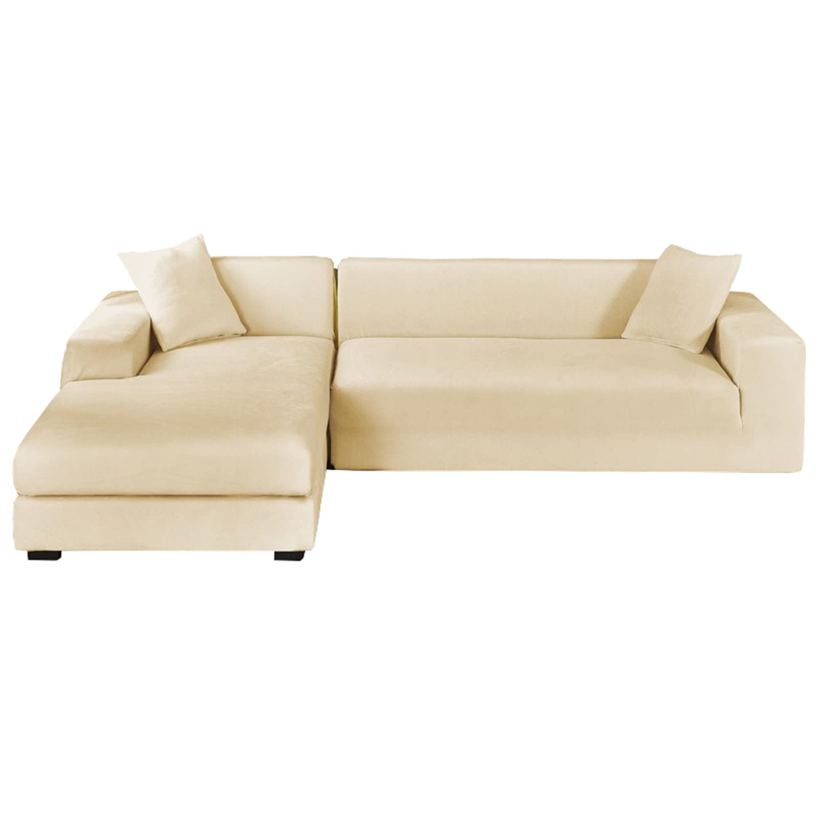 Samt Sofabezug L Form, 2-teiliger Stretch L Form Sofa überzug rutschfest Couchbezug L Form Weicher Möbelschutz Für Ecksofa -Beige-4+4 Sitzer