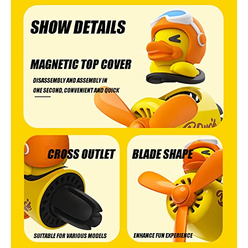 Image of Car fragrance diffuser pilot car air outlet cartoon rotating fan leaf perfume cute shape freshener with 2 fragrances (yellow duck),1.0 Count,(MY-391)
