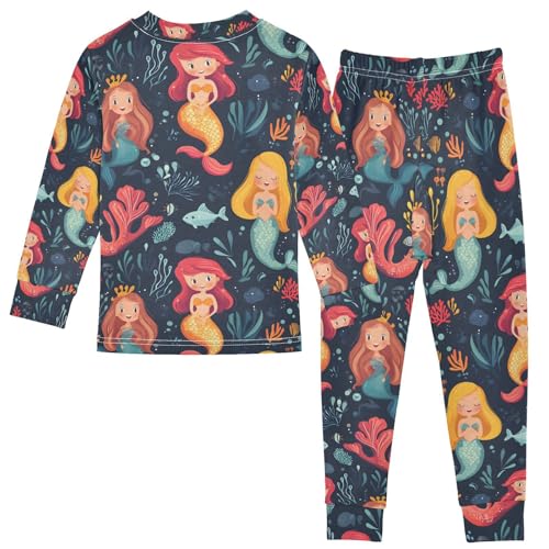 ALAZA Coral Reef Fish Mermaid Pajamas Long Sleeve Sleepwear 2-Piece Pajama Set2