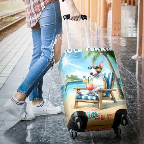Personalized Custom Name Bull Terrier Hello Summer Beach Theme with Sunglasses and Tropical Cocktail Travel Luggage Cover Bully Dog Lovers Gifts Idea Suitcase Dust Protective Decor - 000093