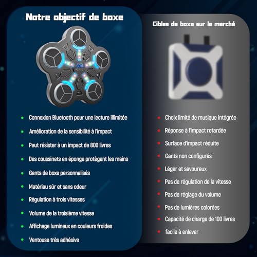 Machine de boxe Bluetooth LOVIVER cible de réaction musicale interactive pour entraînement à la maison