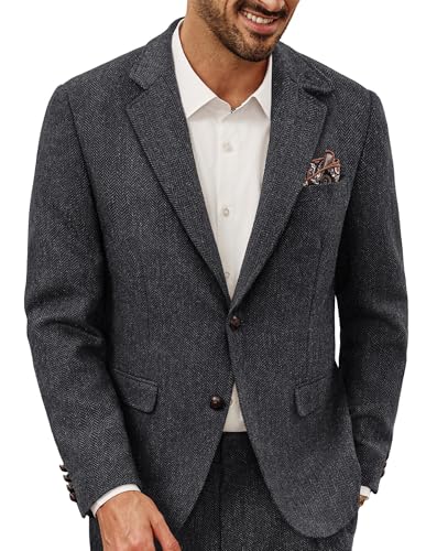 PJ PAUL JONES Tweed Sakko Herren Woll Anzugjacke Blazer Regular Fit Vintage Freizeit XL Dunkelgrau