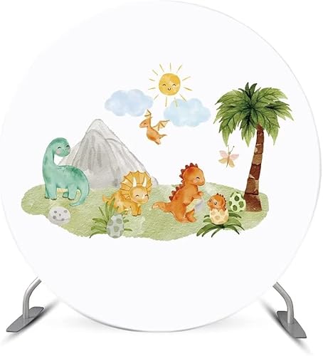 Fondo redondo con temática de dinosaurios de dibujos animados de feliz cumpleaños para fiesta de cumpleaños, niños, recién nacidos, fondo de selva