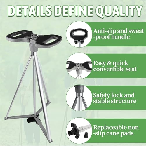 Image of ALEVMOOM Walking Cane with Seat Folding Lightweight, 2-in-1 Cane Stool for Adults, Aluminum Walking Stick with Seat, Stick Chair Portable Stool for Senior