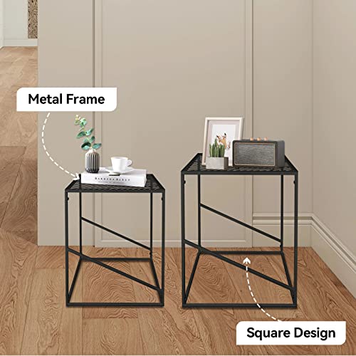 Babion Nesting Tables Set Of 2, Nesting Coffee Table, Small Nesting Tables With Sturdy Metal Frame, Black Nesting Side Tables, Nesting Tables For Living Room,Bedroom,Black #TOP3