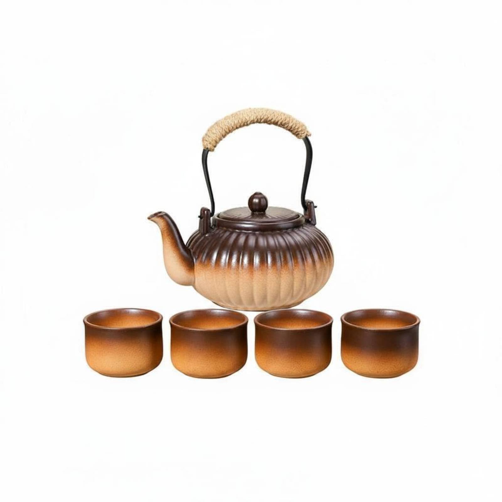 rockible Tetera de Cerámica Tetera Hervidor Jarra Caldera con Tapa Ventilada y Vertido Estable Cuerpo de Cerámica Resistente Apta, Marrón, Marrón Degradado, style to 4