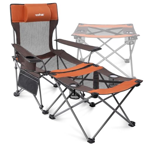 Image of apollo walker Reclining Beach Chair, Adjustable 90-135 Backrest Camping Lounge Chairs for Adults, Folding Chair with Foot Rest & Detachable Pillow - Upgraded 8-Leg, Orange