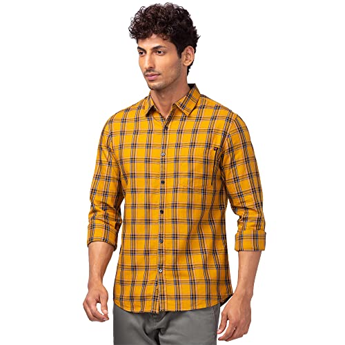 Image of Spykar Men's Regular Fit Flat Collar Full Sleeve Checked Casual Shirts