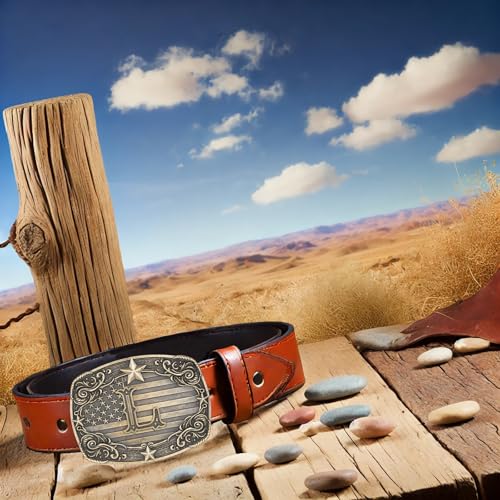 Image of Cowboy Belt Buckle for Men Vintage Western Rodeo Texas Initial Letter ABCDJMR to Z Belt Buckles