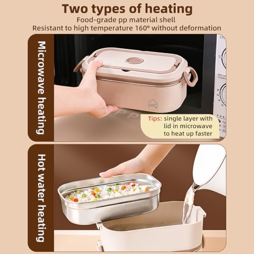 Image of House of Quirk 304 Stainless Steel Bento Lunch Box for Adults - 2 Stackable Leakproof Containers with Insulated Thermal Carry Case, Spoon & Fork Included, Microwave Safe Portable Tiffin Box (Beige)
