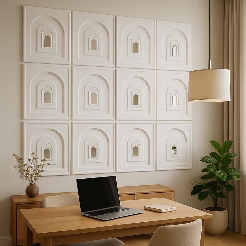 Image of White Mirror Slat Acoustic 3D Wall Panels - 3D Fluted PVC, Seamless Wooden Design for Living Room & Home Theater|50cm X 50CM (Pack of 10 pcs)