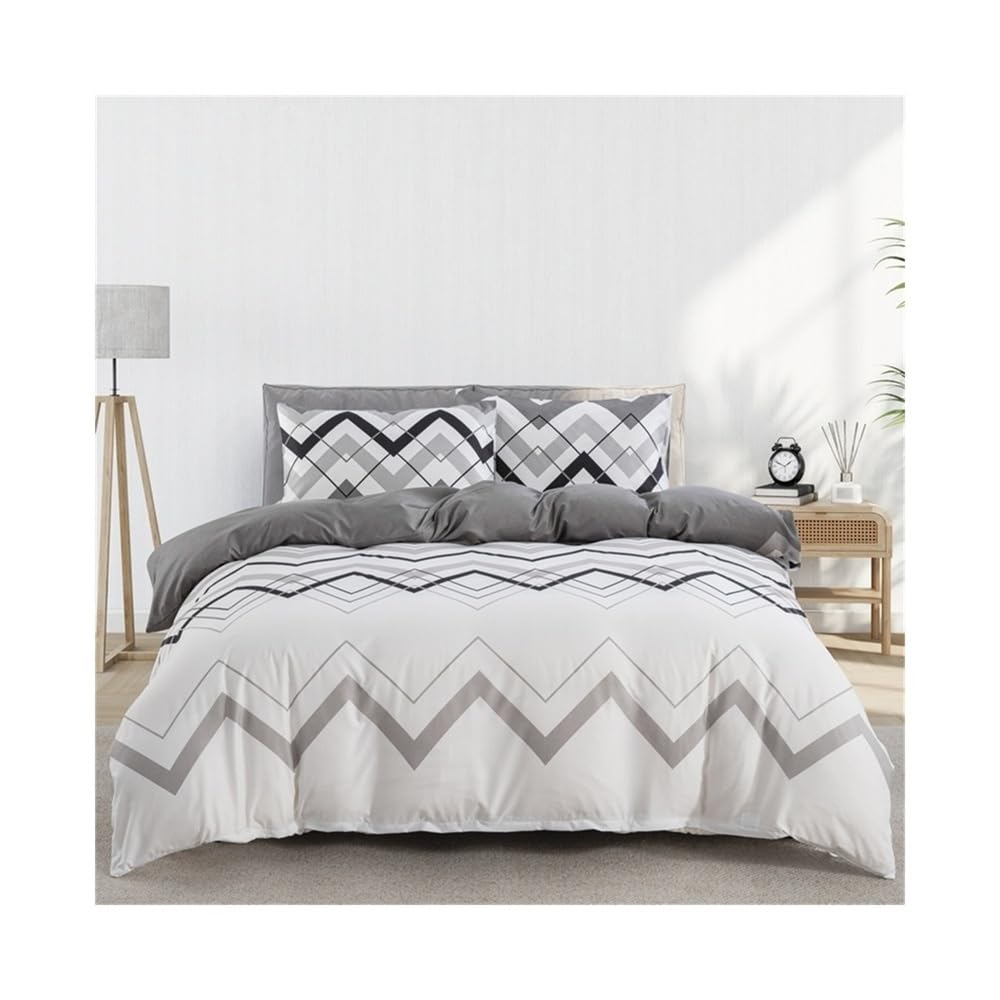 VHKJewE Abstract Geometric Duvet Cover Set Wave Striped Pattern Soft Skin-friendly Bedding with Zipper and Ties Set(US Queen(229x229cm))