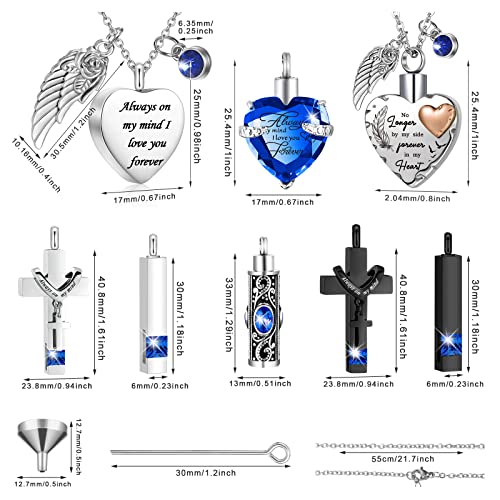 9 Pcs Heart Cross Cubic Urn Necklace for Ashes Keepsake Cremation Jewelry Stainless Steel Necklace Crystal Memorial Pendant Heart Locket Ashes Jewelry for Women Men Loved Ones, 9 Styles2