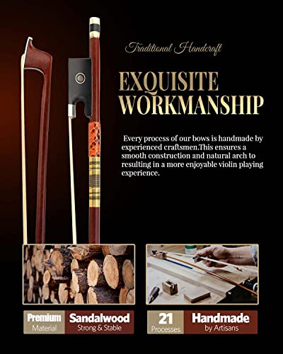 Lms Violin Bow Full Size 4/4 Sandalwood Violin Bows Lightweight Fiddle Bow Well Balance Bow Made Of Ebony Frog White Horse Hair For Student Professional (4/4) #TOP3