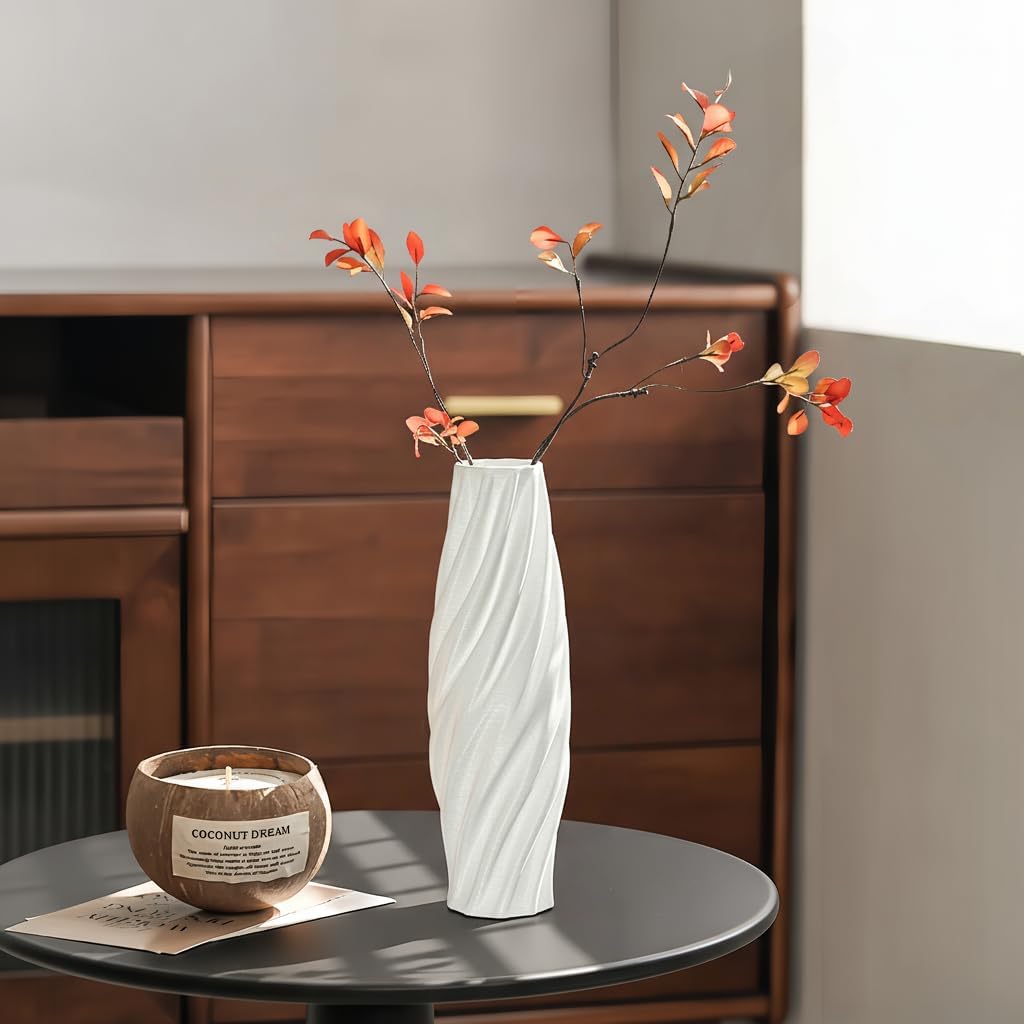 White Sculptural Ceramic Vase, Modern Irregular Shape Decorative Vase for Home Decor, Minimalist Artistic Tabletop Centerpiece for Living Room Bedroom Office