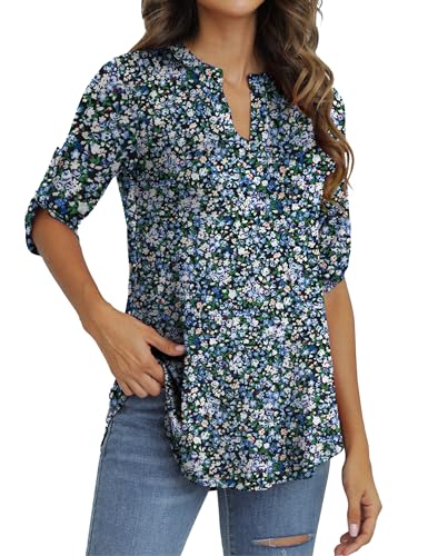 Othyroce Women's Plus Size Short Sleeve Summer Plaid Shirts Zip Floral Casual Tunic Blouse Tops M/L/1X/2X/3X/4X