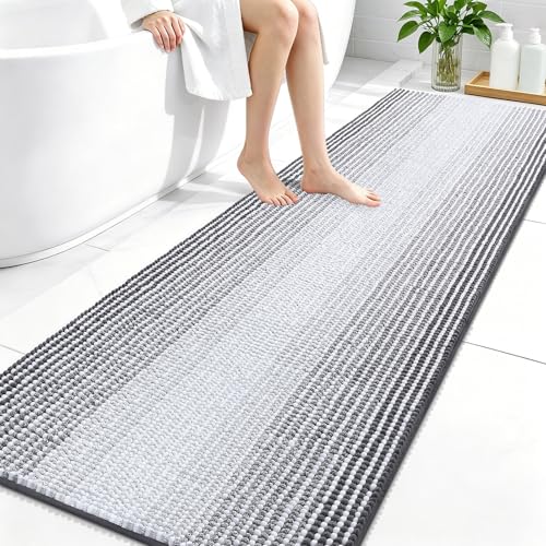 Image of OLANLY Bathroom Runner Rugs 70x24, Extra Soft Absorbent Chenille Striped Bath Rugs, Rubber Backing, Machine Wash Dry, Long Bath Mats for Bathroom, Tub, Shower, Home Decor Accessories, Grey