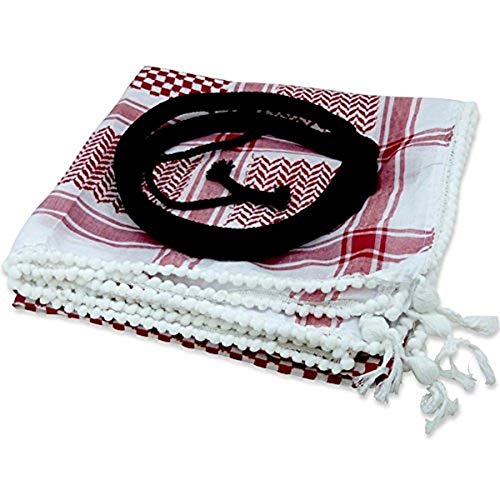 LION OF JUDAH MARKET Middle Eastern Red & White Kafiya Keffiyeh Kufiya with Aqal Rope