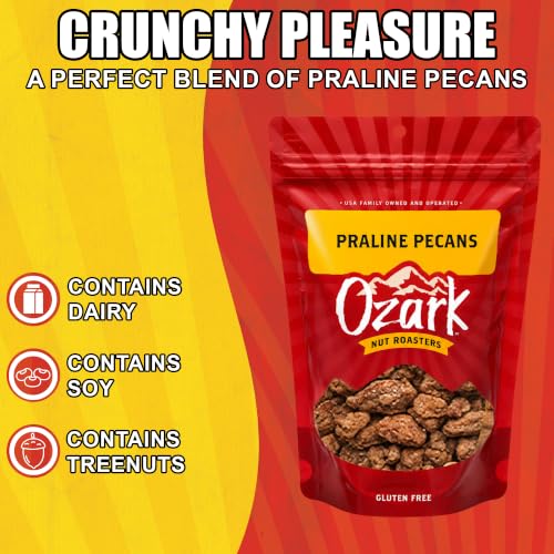 Image of OZARK NUT ROASTERS, Praline Pecans, Sweet & Creamy French-Inspired Gourmet Snacks, World-Class Gourmet Candied Nuts, Resealable Pack (7.0 oz)