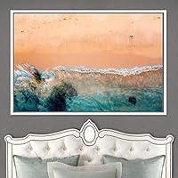 Framed Canvas Wall Art Coastal Scenery Aerial Coastal Cool Multicolor Ocean Photography Realism Relax/Calm - 16x24 inches