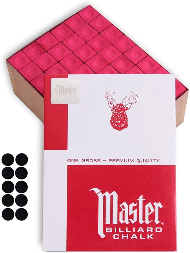 Master Billiard Pool Cue Chalk Premium Quality - 1 Gross - 144 pcs - Made in The USA + 10 pcs of Quality Billiard Pool Table Spots by Tweeten Fibre Co.