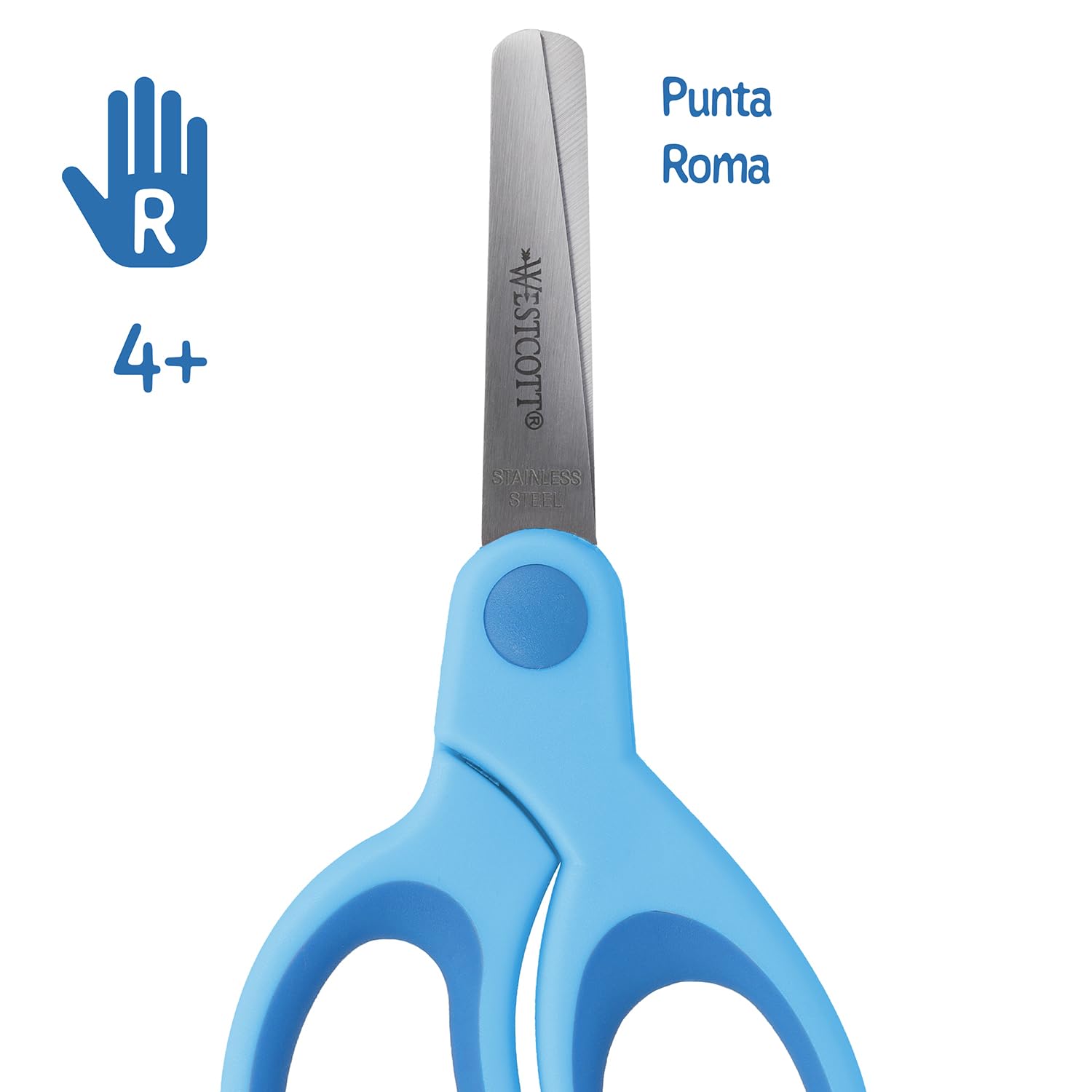 Westcott Tijeras para niños Softgrip azules para diestros | Mango ergonómico para niños en edad preescolar | 13 cm (5") ideales para manos infantiles | Punta redondeada | E-21581 00