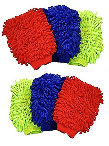 Image of Gloves Microfiber Multipurpose Wash Gloves Multi Color (18X13X2cm) (Pack of 6)