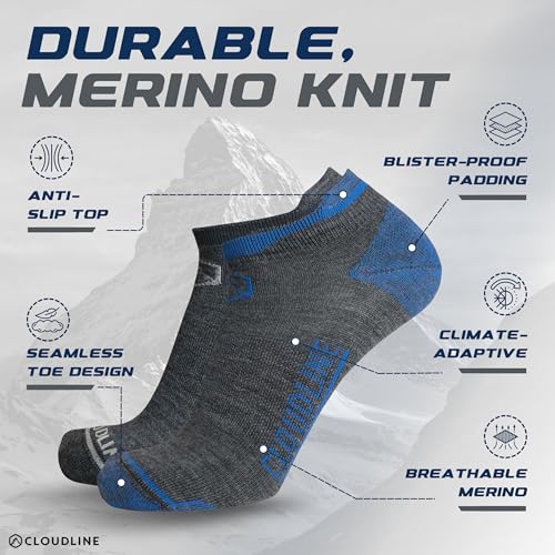 Image of CloudLine Ultralight Merino Wool Running Socks for Men and Women - Thin, Anti-Blister, Moisture Wicking, Made in USA - 3 Pair