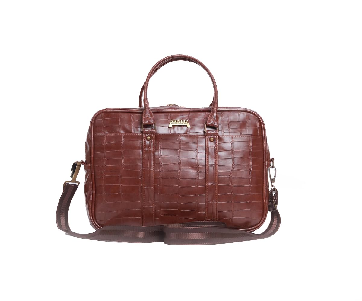 Krishiv Crocodile PU Vegan Faux Leather Laptop Bags | Stylish Laptop Bag | Shoulder Sling Office Business Messenger for Men & Women Unisex (B0B8P3HKPR) Amazon Price History, Amazon Price Tracker