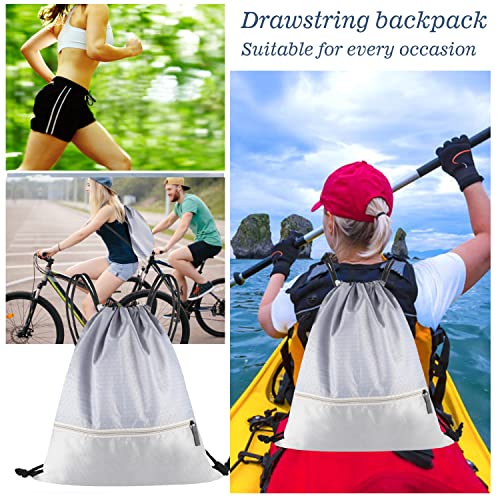 Image of Drawstring Backpack Bag, Waterproof Draw String Back Sack with Zip Pocket, Gym Drawstring Bags Swim Bag for Men Women