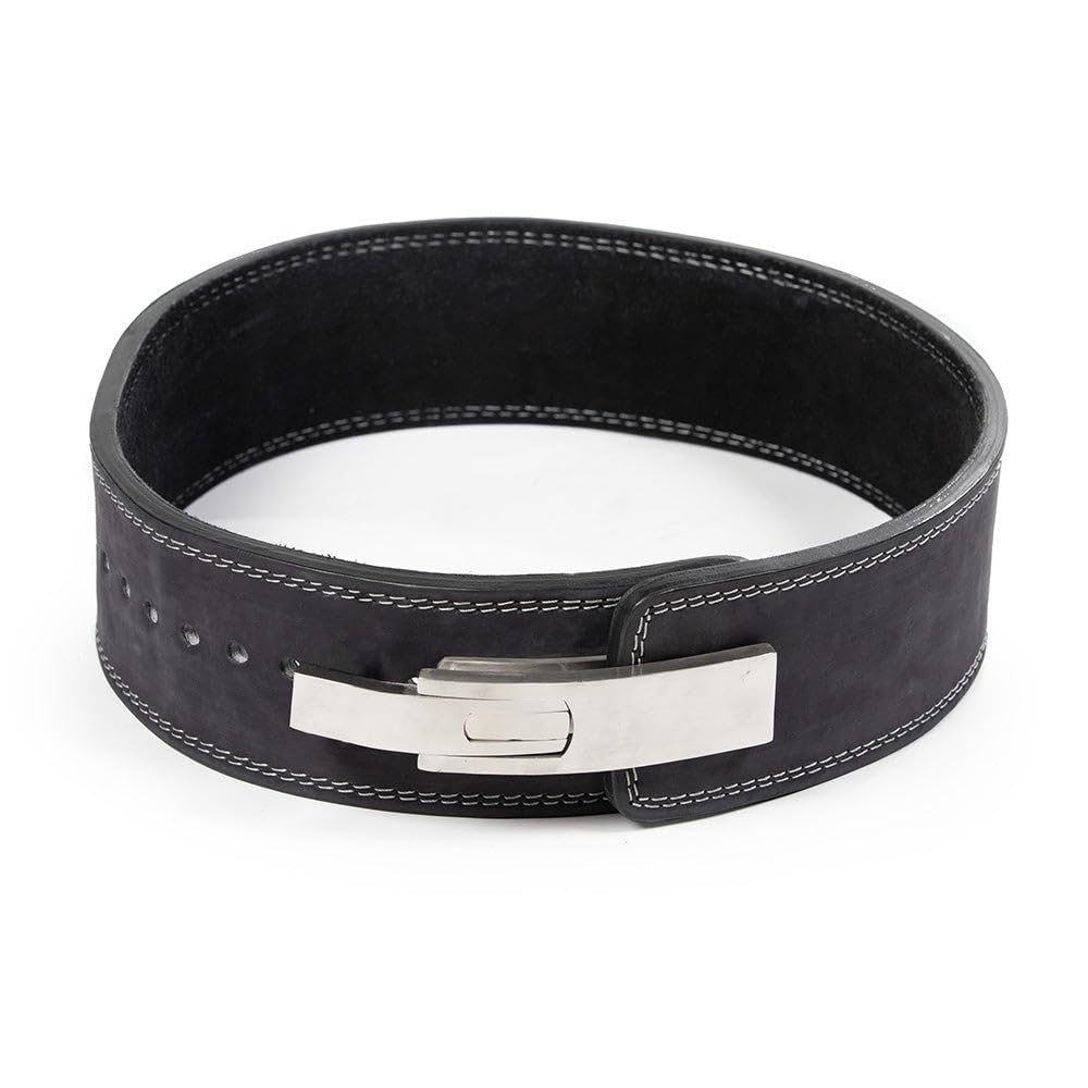 Titan Fitness Powerlifting Lever Belt -Thick Black Leather, Adjustable Steel Lever Buckle for Squats, Deadlifts, Weightlifting & Bodybuilding
