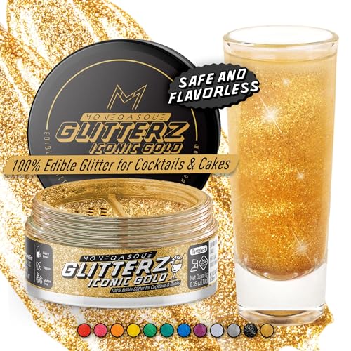 Image of MONEGASQUE Iconic Gold Edible Glitter for Drinks & Cakes, 10g | Cocktail Shimmer Powder, for Champagne, Cupcakes & Cookies, Cocktail Garnish, Vegan, Gluten-Free, for Bakers & Mixologists