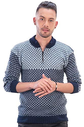 Intialpaca Men’s Soft Half-Zip Modern Navy Blue and Sky Blue Alpaca Pullover Sweater2