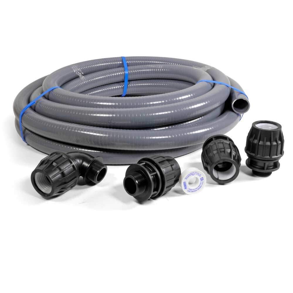 POOL Total Set> 25 m Flexschlauch Ø 50mm + 4 Flex-Fittinge, Dichtband/Poolbau Schwimmbad Schwimmbecken- Schlauch auch zur unterirdischen Bodenverlegung inkl. Verbinder
