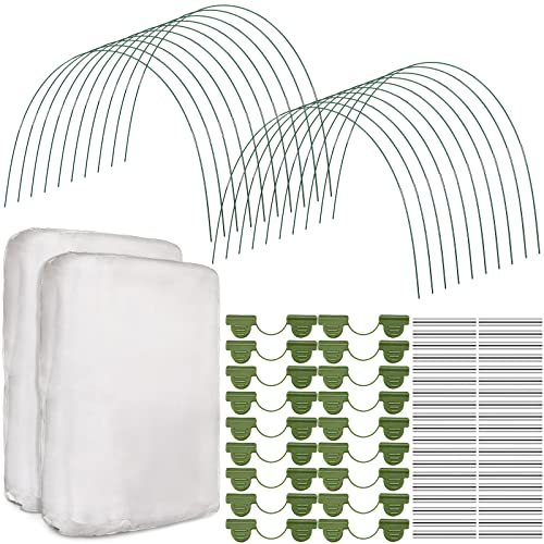 2 Stück Gartennetz-Set, Pflanzenabdeckung mit 100 Gartenreifen, 72 Clips, 80 Verbindungsstücken, ultrafeines Netz, Gartenschutz, für Pflanzen, Gemüse, Obst, Blumen, Gewächshaus (3 x 10 m) Cover